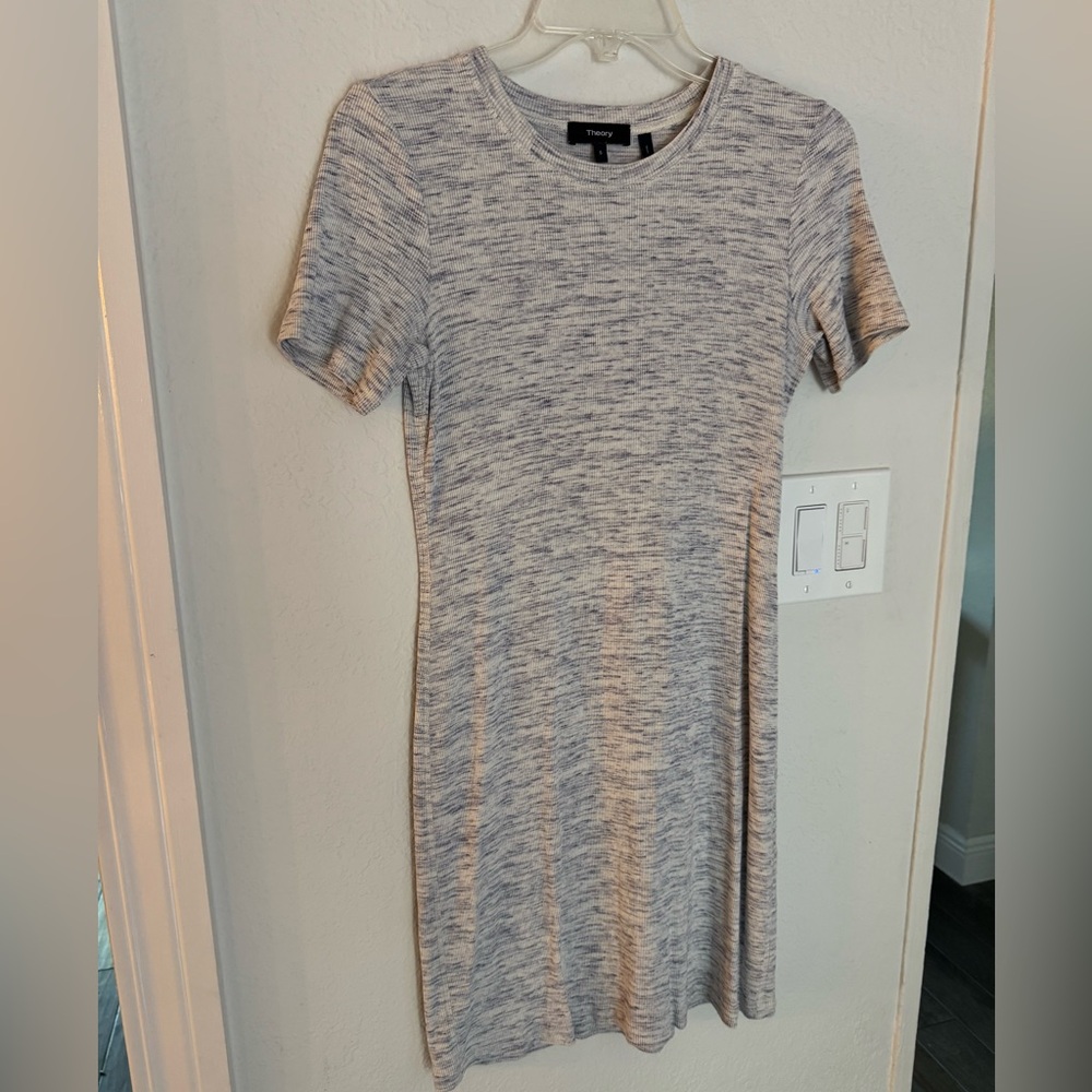 Theory Gray / Purple Ribbed T-shirt fitted dress, Small